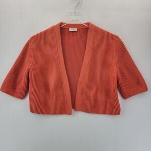 Akris Punto Cropped Cardigan Sweater Womens 10 Cotton Orange Half Sleeves Ribbed